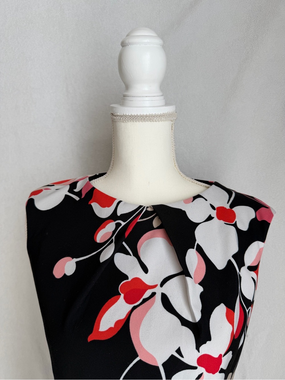 New York & Company Black Midi Dress with Pink, Red & Cream Floral - Picture 3 of 5